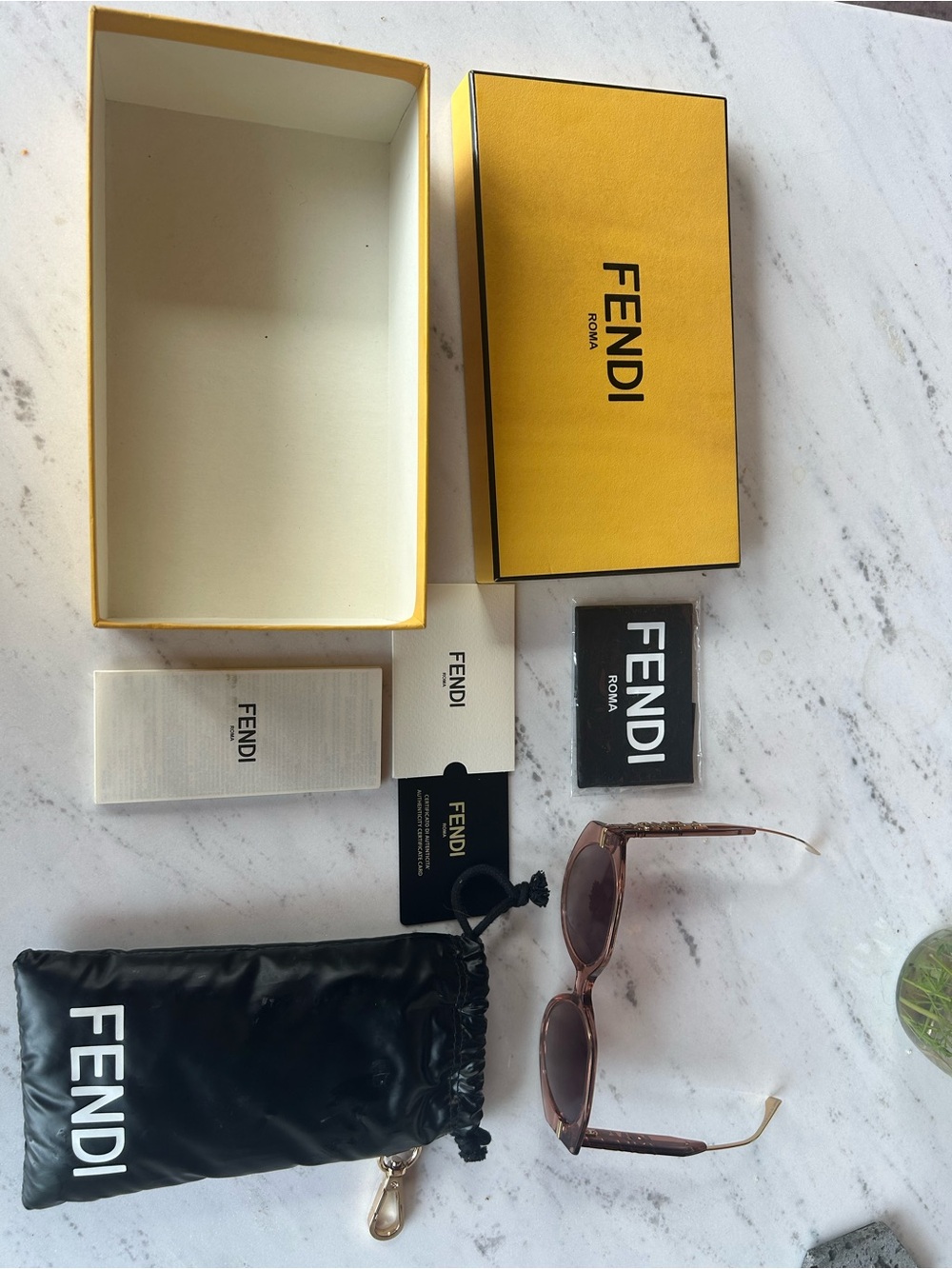 Fendi Sunglasses with Yellow Box and Black Pouch - Brown Frames